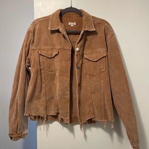 POL Light Brown Frayed Hem Corduroy Jacket